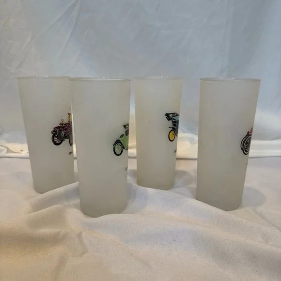 Vintage Car Drinking Glasses, Frosted Glass, Set of 4, Chevy, Ford, Cadillac… - Picture 8 of 10